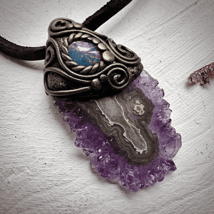 Amethyst Stalactite and Australian Opal Triplet Pendant Necklace - FairyGardenGlow