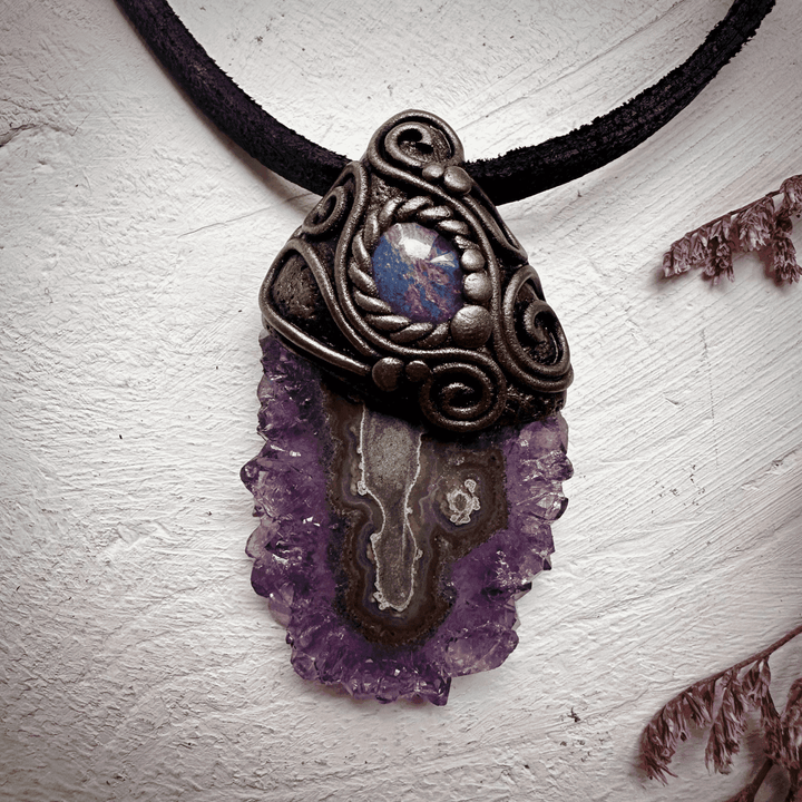Amethyst Stalactite and Australian Opal Triplet Pendant Necklace - FairyGardenGlow