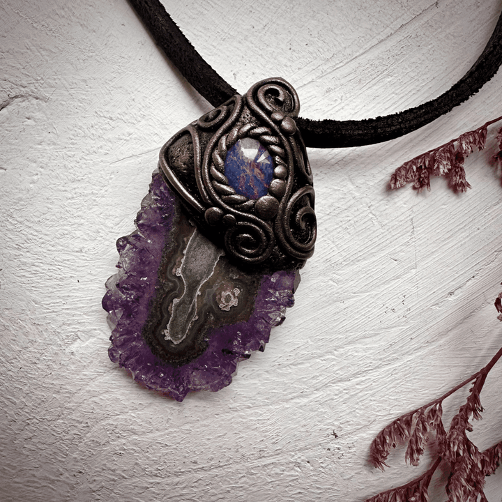 Amethyst Stalactite and Australian Opal Triplet Pendant Necklace - FairyGardenGlow