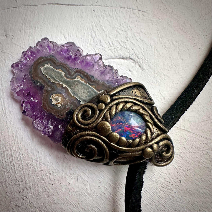 Amethyst Stalactite and Australian Opal Triplet Pendant Necklace - FairyGardenGlow