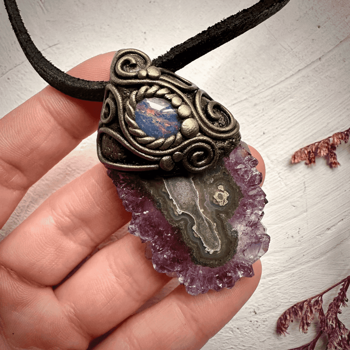 Amethyst Stalactite and Australian Opal Triplet Pendant Necklace - FairyGardenGlow