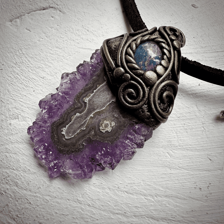 Amethyst Stalactite and Australian Opal Triplet Pendant Necklace - FairyGardenGlow