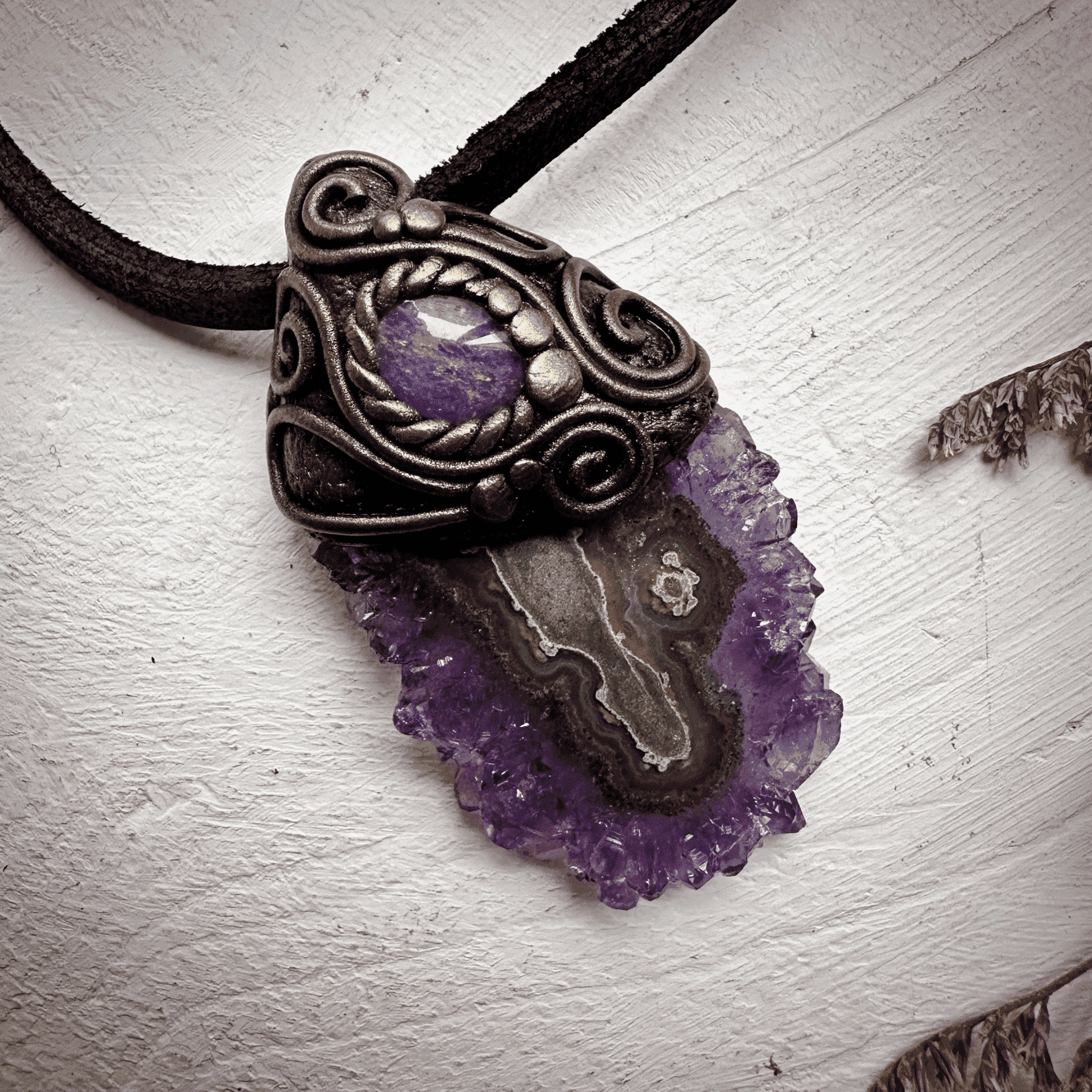 Amethyst Stalactite and Australian Opal Triplet Pendant Necklace - FairyGardenGlow
