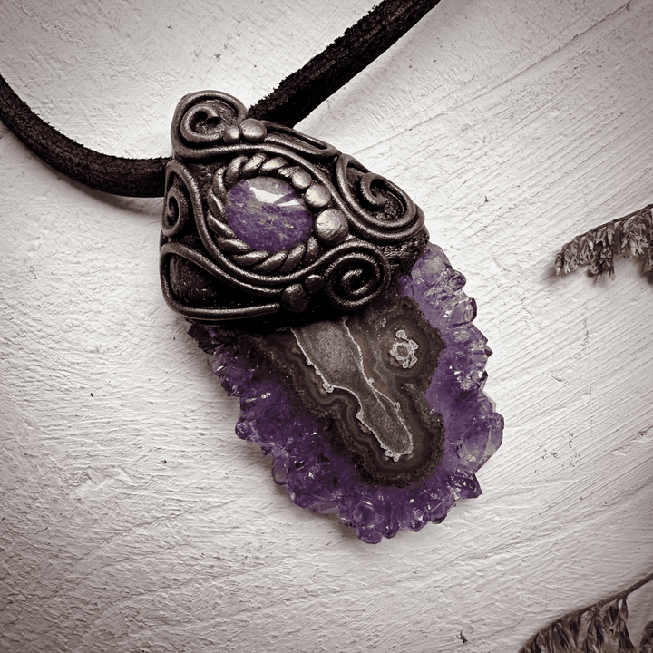 Amethyst Stalactite and Australian Opal Triplet Pendant Necklace - FairyGardenGlow
