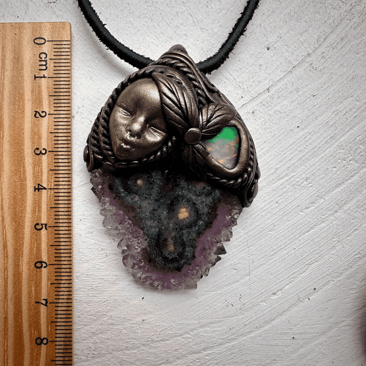 Amethyst Stalactite and Raw Ethiopian Opal Goddess Necklace - FairyGardenGlow