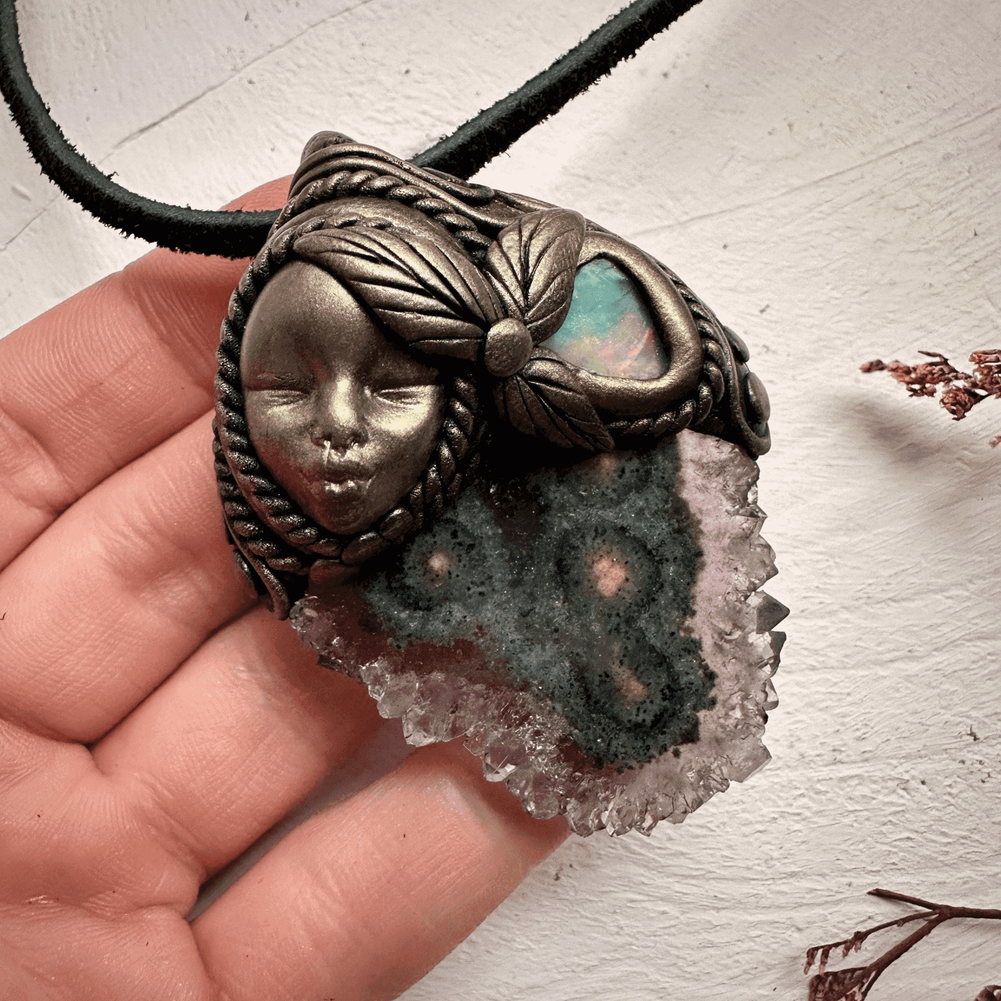 Amethyst Stalactite and Raw Ethiopian Opal Goddess Necklace - FairyGardenGlow