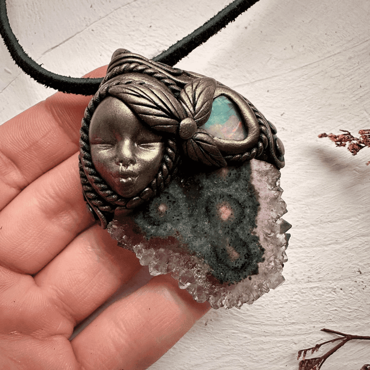 Amethyst Stalactite and Raw Ethiopian Opal Goddess Necklace - FairyGardenGlow