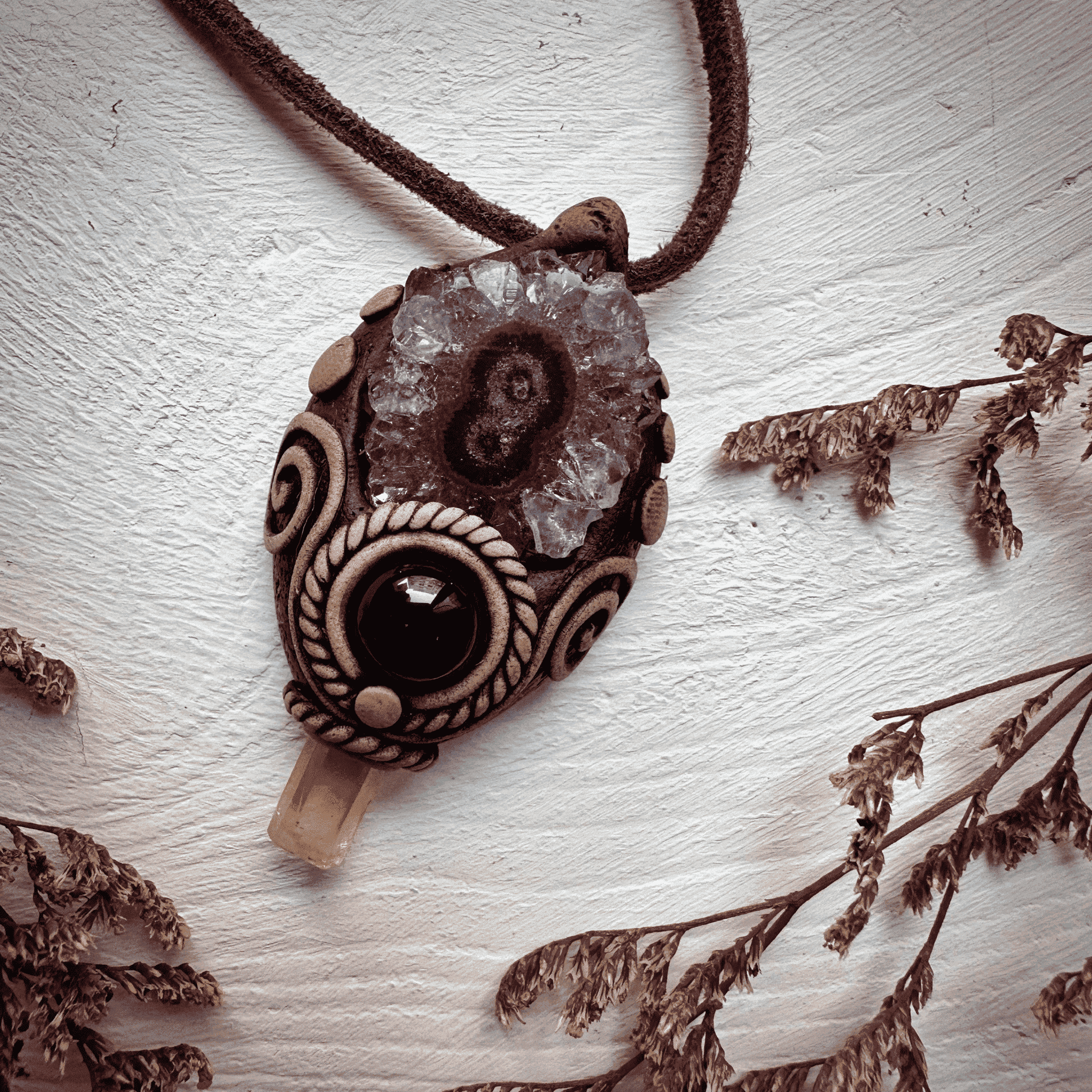 Amethyst Stalactite Heliodor and Black Onyx Necklace - FairyGardenGlow