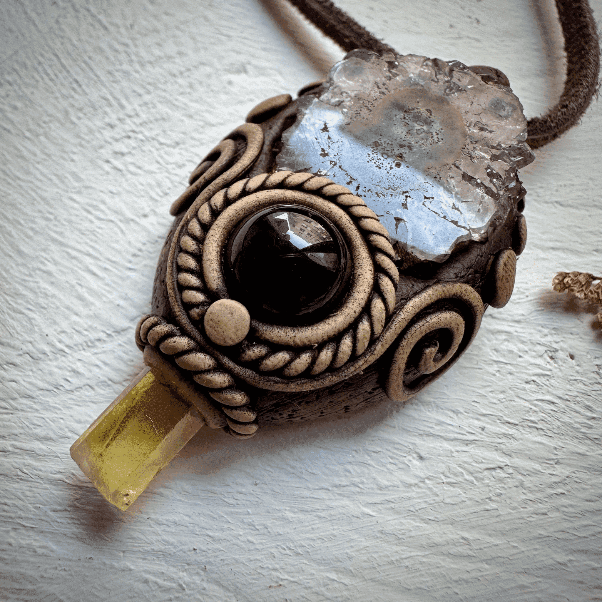 Amethyst Stalactite Heliodor and Black Onyx Necklace - FairyGardenGlow