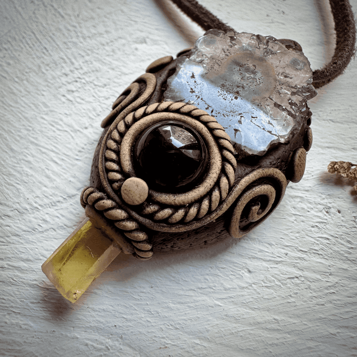 Amethyst Stalactite Heliodor and Black Onyx Necklace - FairyGardenGlow
