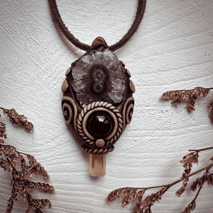 Amethyst Stalactite Heliodor and Black Onyx Necklace - FairyGardenGlow