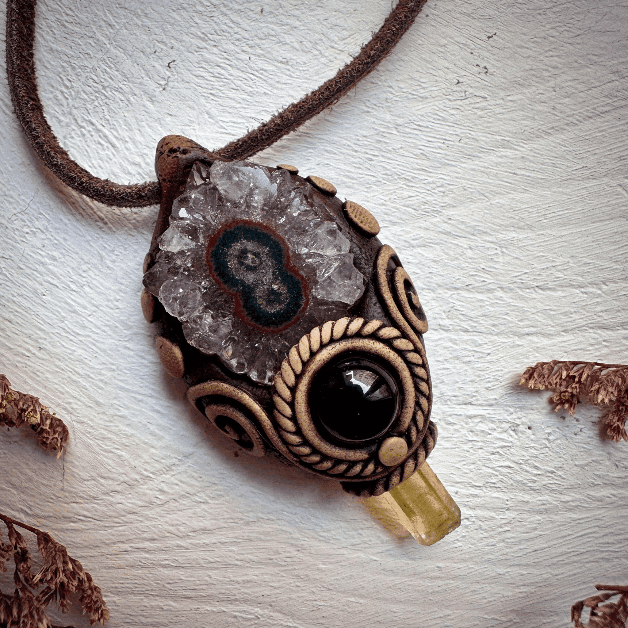 Amethyst Stalactite Heliodor and Black Onyx Necklace - FairyGardenGlow