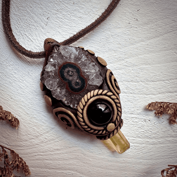 Amethyst Stalactite Heliodor and Black Onyx Necklace - FairyGardenGlow