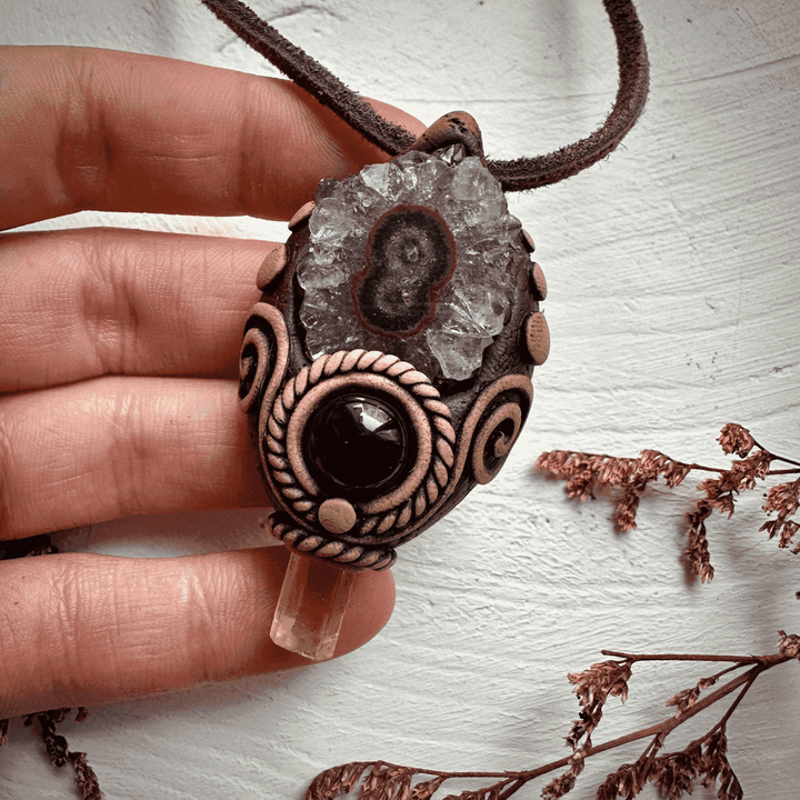 Amethyst Stalactite Heliodor and Black Onyx Necklace - FairyGardenGlow