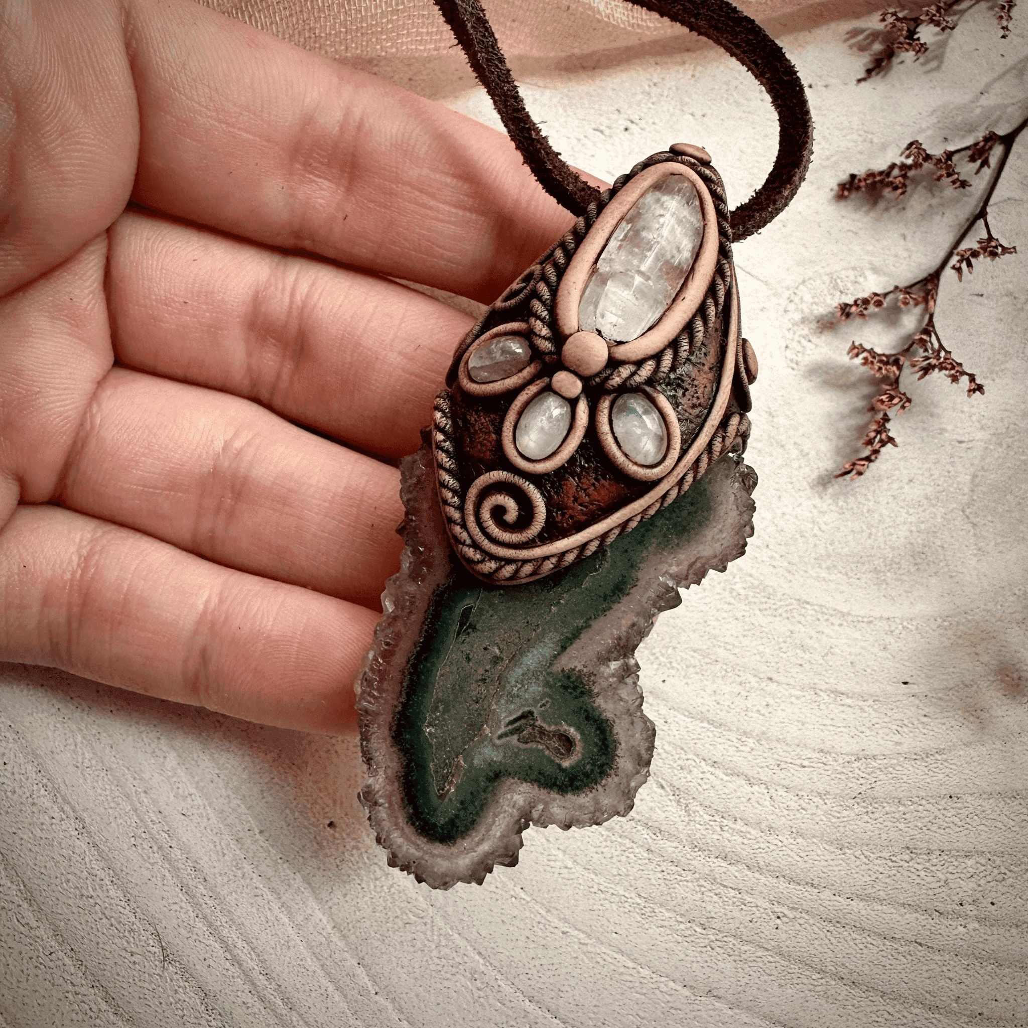 Amethyst Stalactite with Kunzite and Moonstone Necklace - FairyGardenGlow