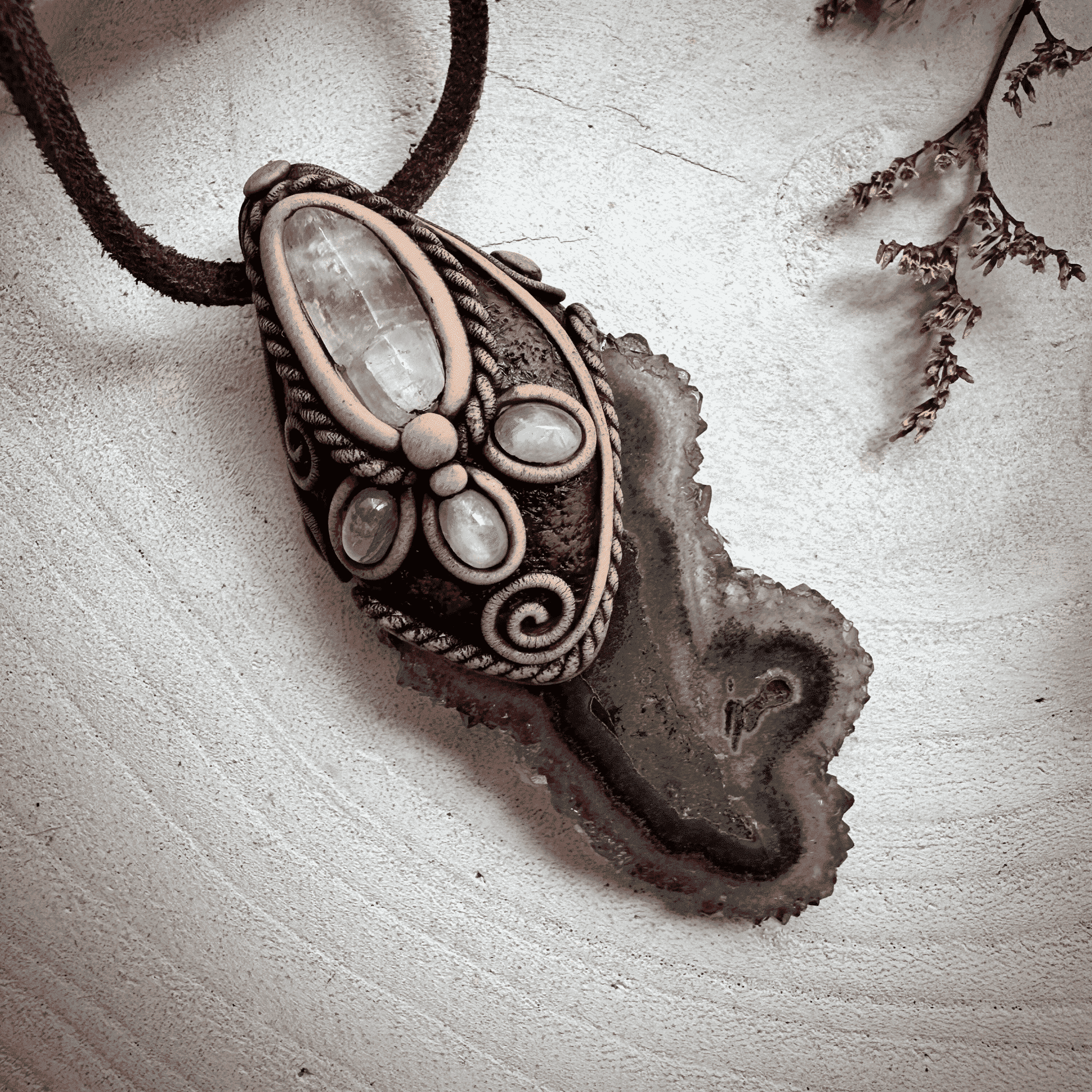 Amethyst Stalactite with Kunzite and Moonstone Necklace - FairyGardenGlow