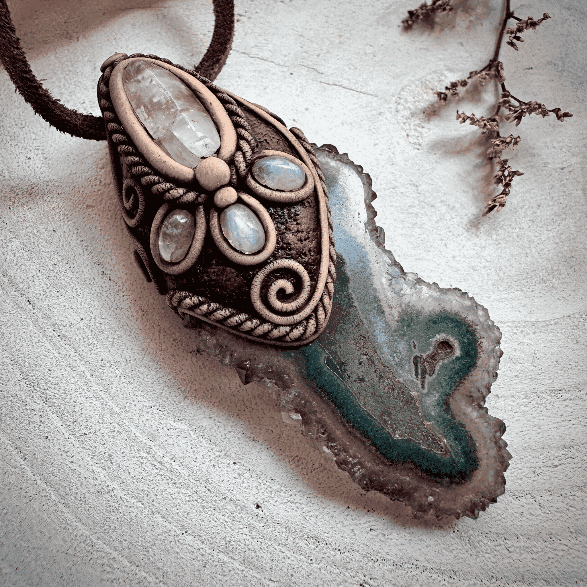 Amethyst Stalactite with Kunzite and Moonstone Necklace - FairyGardenGlow