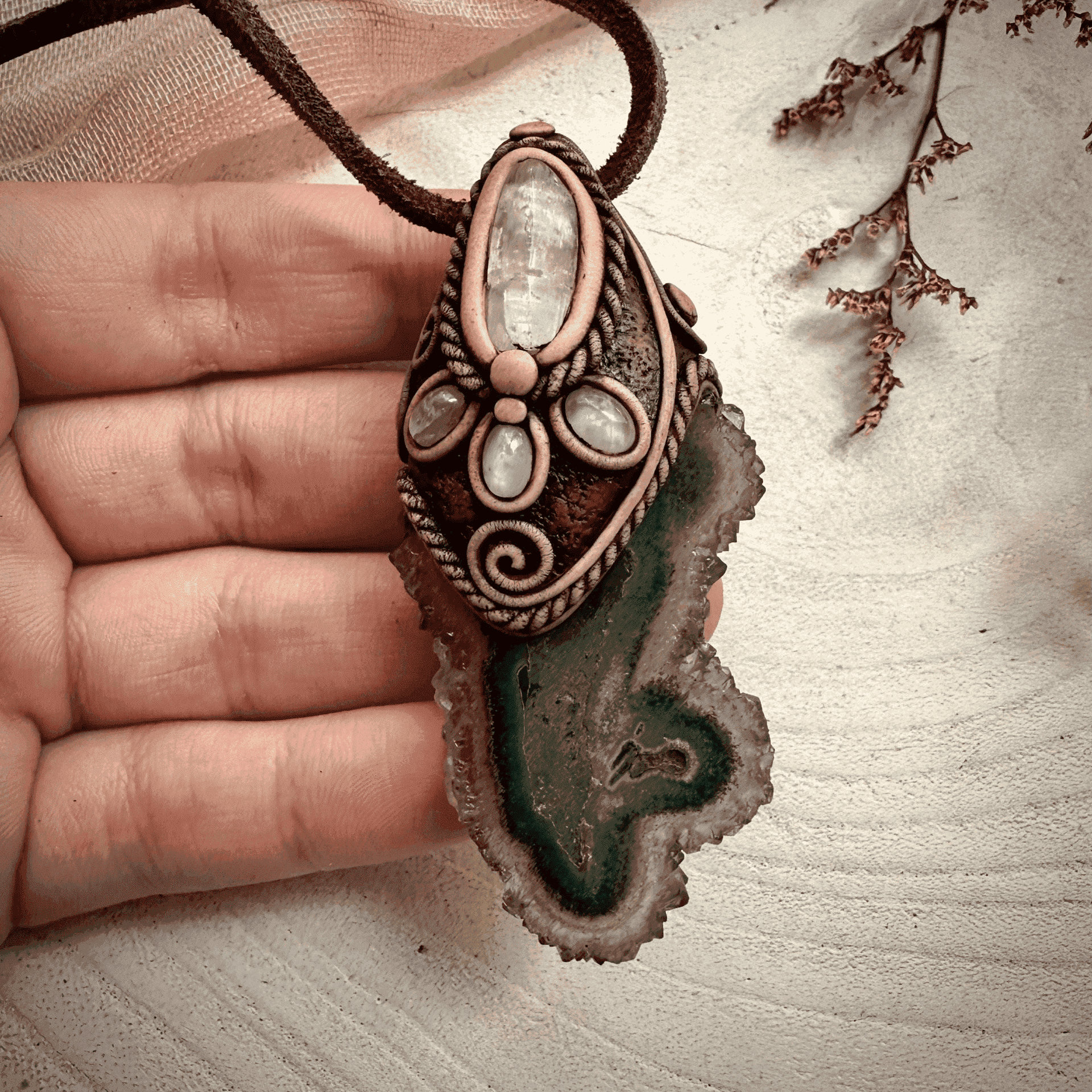 Amethyst Stalactite with Kunzite and Moonstone Necklace - FairyGardenGlow