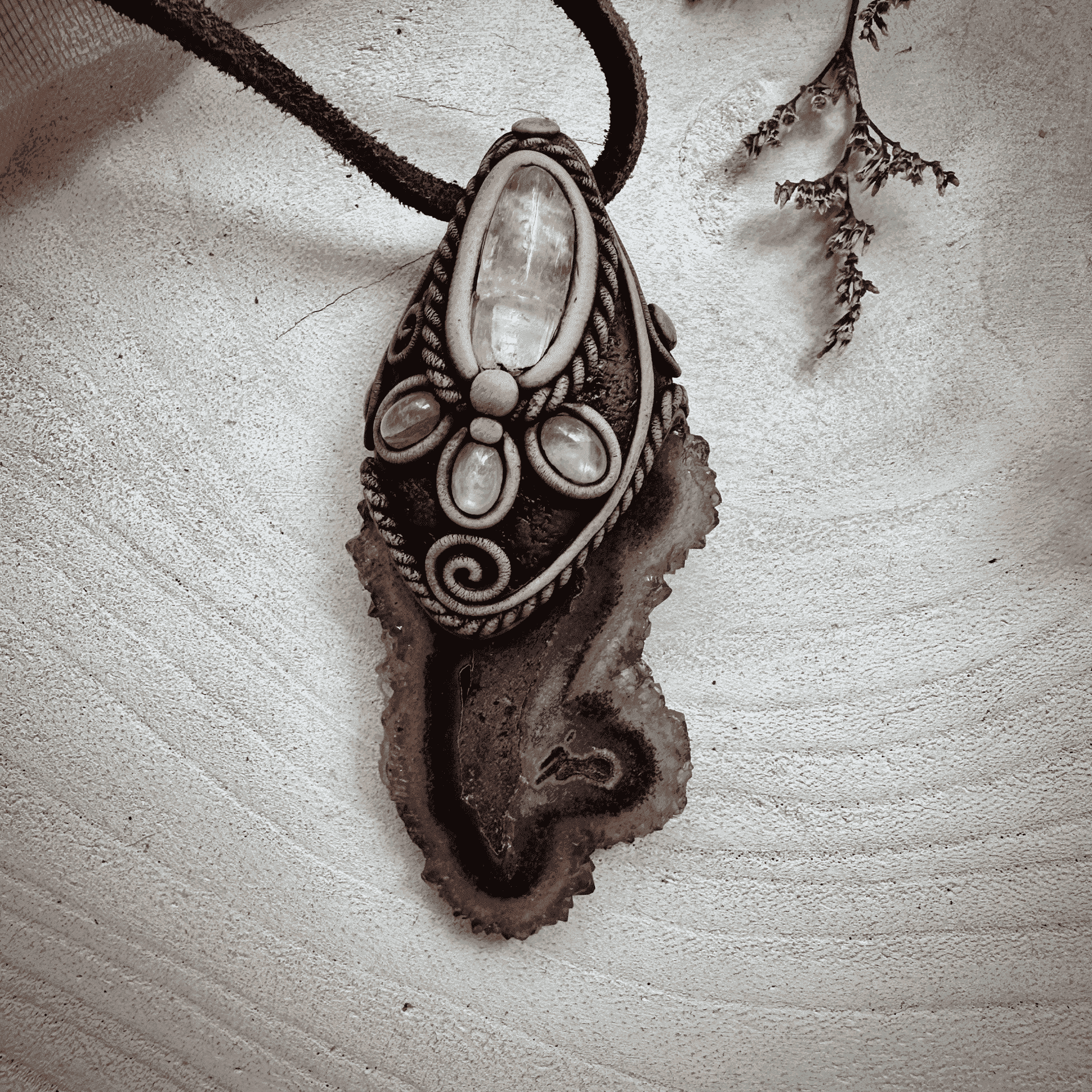 Amethyst Stalactite with Kunzite and Moonstone Necklace - FairyGardenGlow