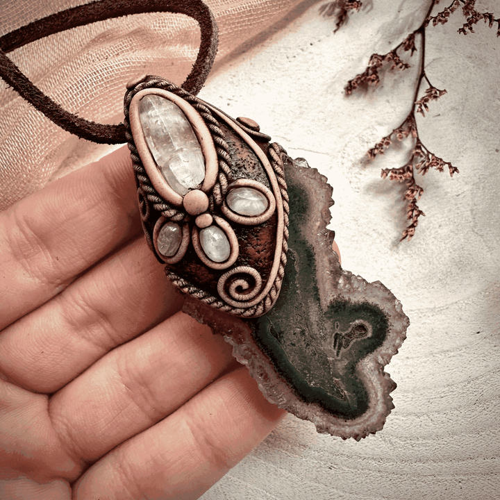 Amethyst Stalactite with Kunzite and Moonstone Necklace - FairyGardenGlow
