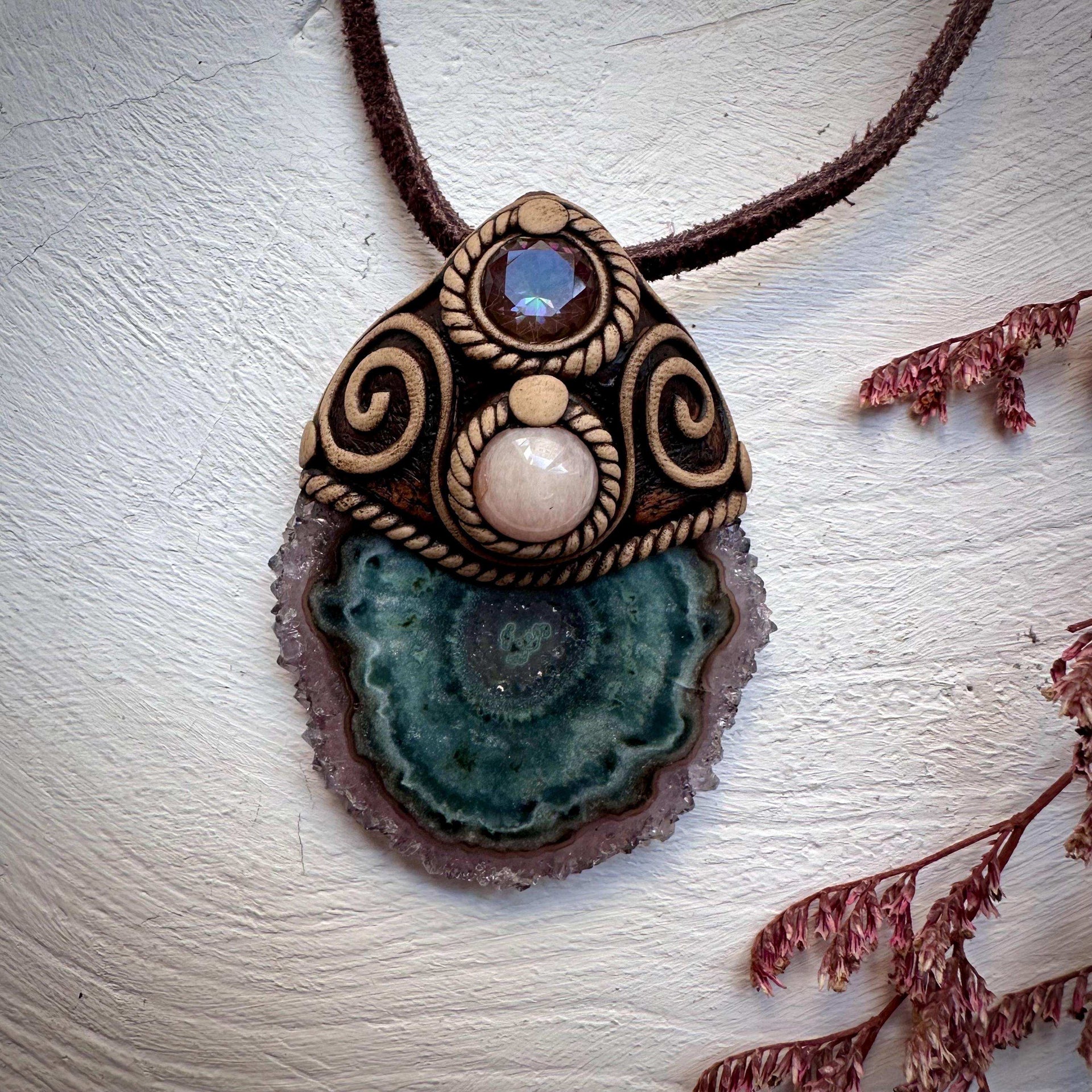 Amethyst Stalactite Morganite and Mystic Topaz Necklace - FairyGardenGlow