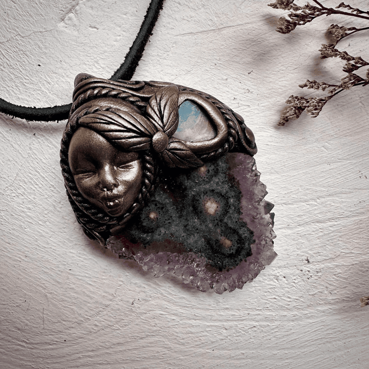 Amethyst Stalactite and Raw Ethiopian Opal Goddess Necklace - FairyGardenGlow