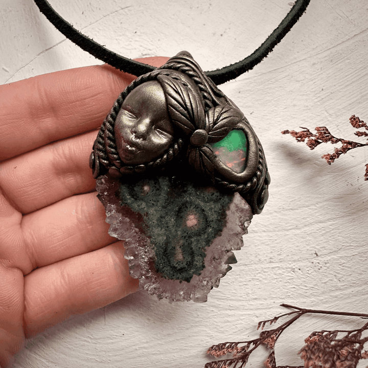 Amethyst Stalactite and Raw Ethiopian Opal Goddess Necklace - FairyGardenGlow