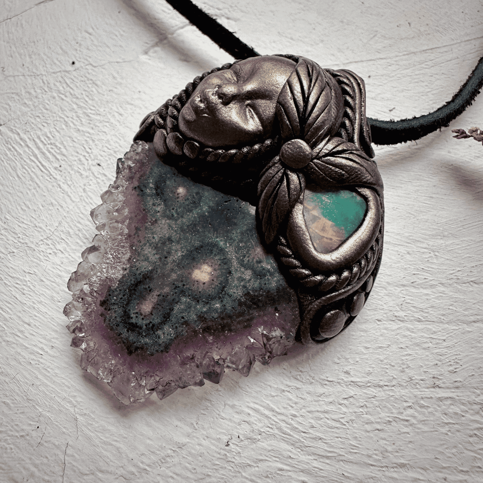 Amethyst Stalactite and Raw Ethiopian Opal Goddess Necklace - FairyGardenGlow