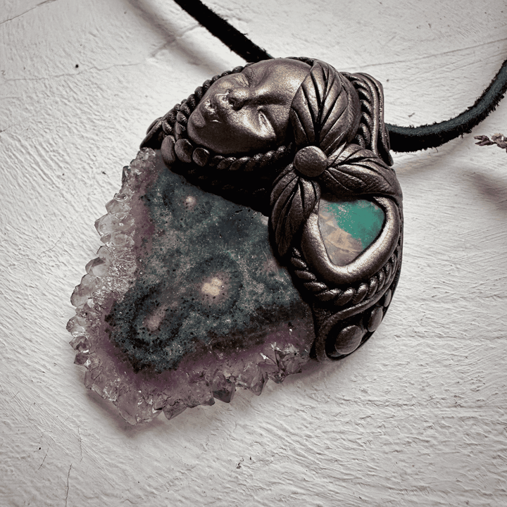 Amethyst Stalactite and Raw Ethiopian Opal Goddess Necklace - FairyGardenGlow