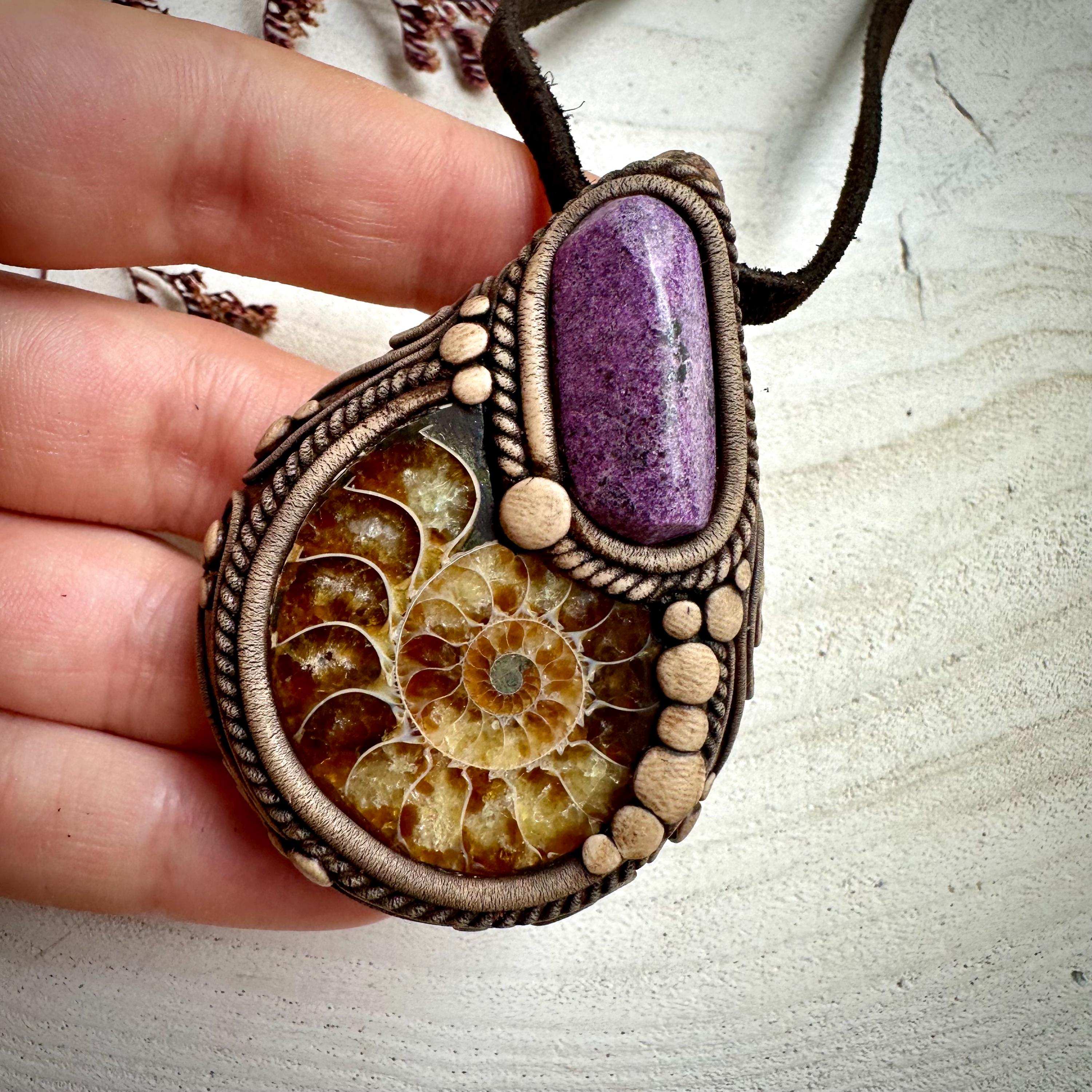 Ammonite and Stichtite Necklace - FairyGardenGlow