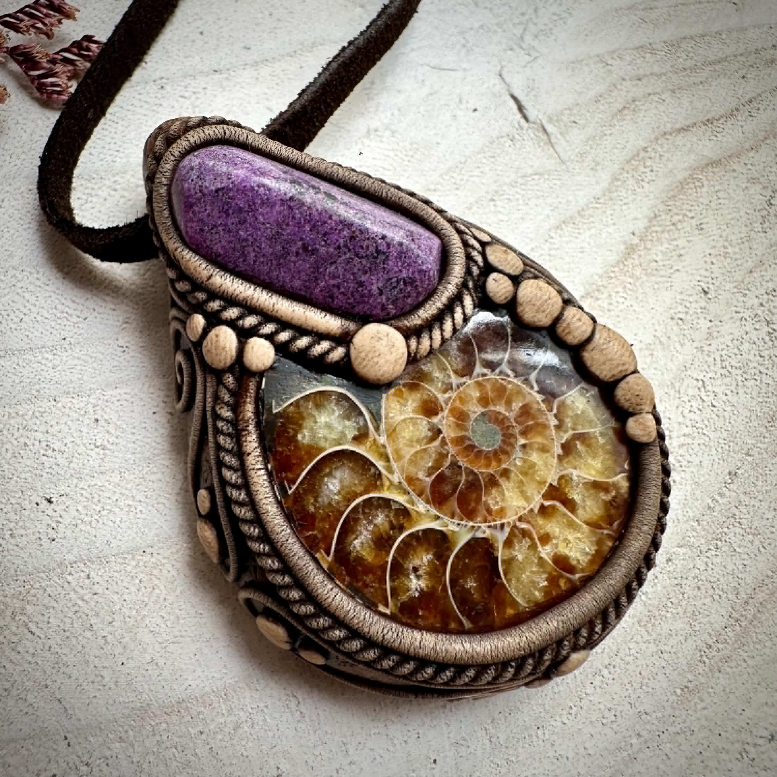 Ammonite and Stichtite Necklace - FairyGardenGlow