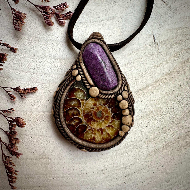 Ammonite and Stichtite Necklace - FairyGardenGlow