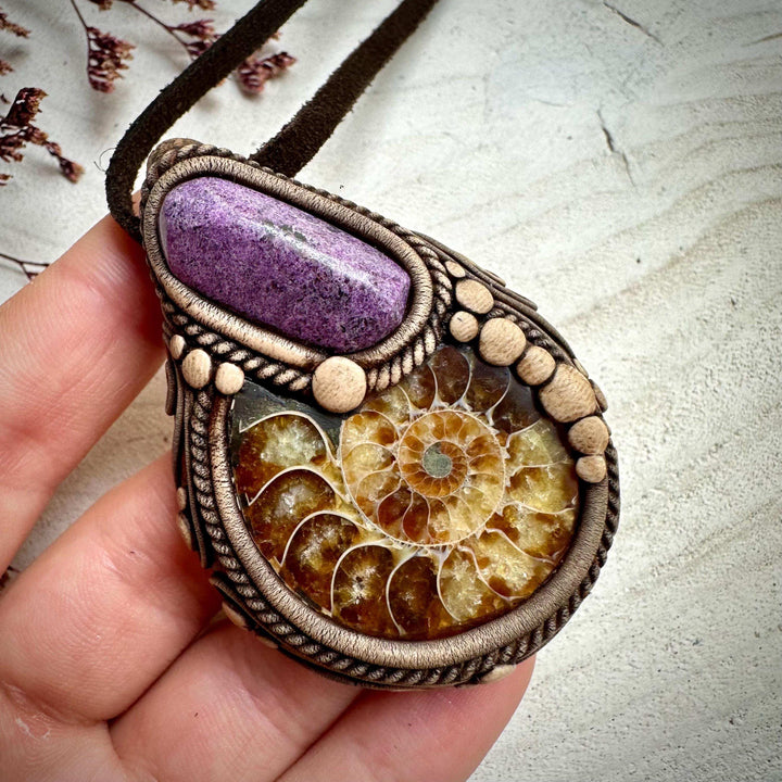 Ammonite and Stichtite Necklace - FairyGardenGlow