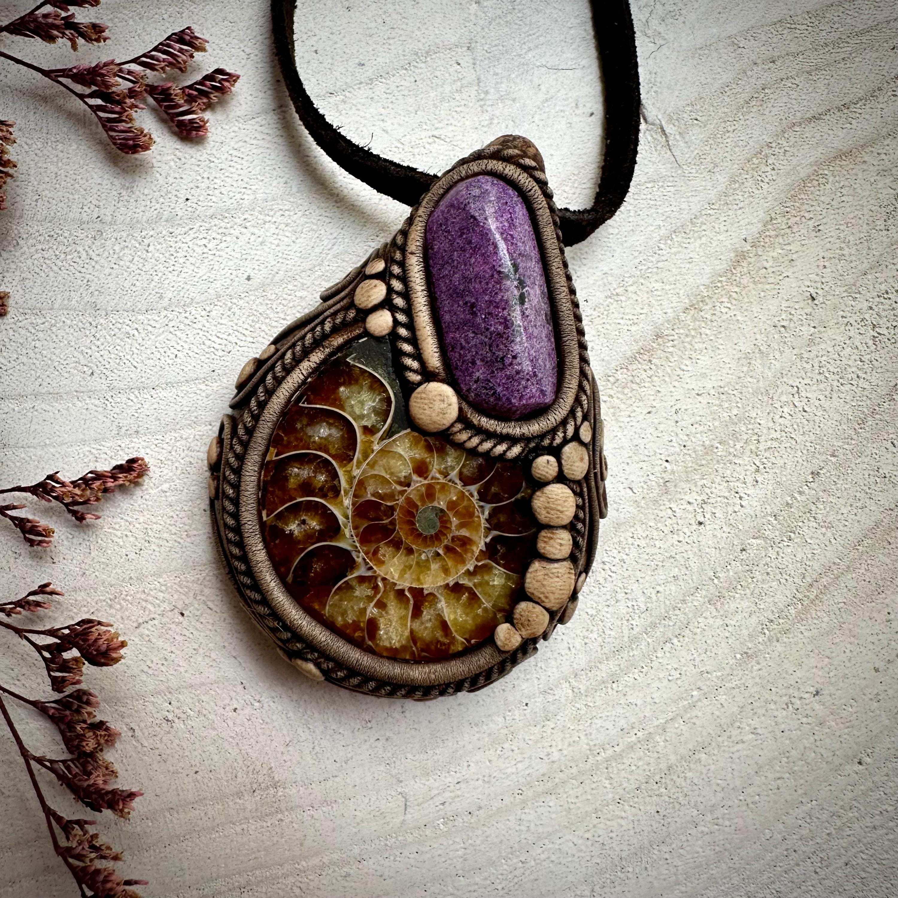 Ammonite and Stichtite Necklace - FairyGardenGlow
