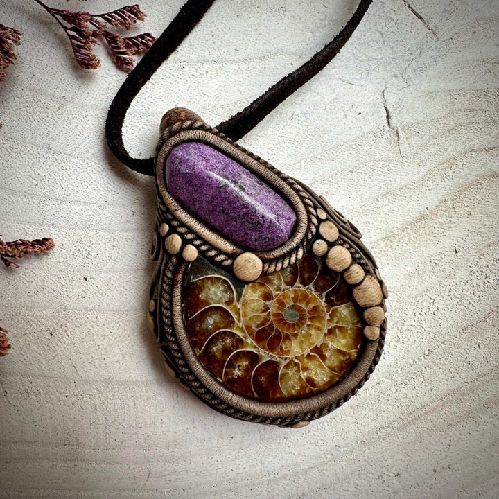 Ammonite and Stichtite Necklace - FairyGardenGlow