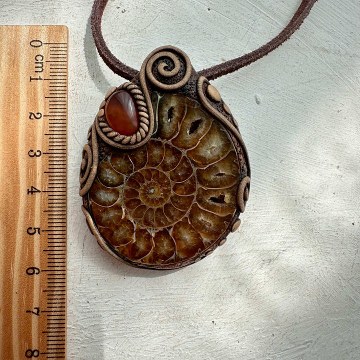 Ammonite and Amber Necklace - FairyGardenGlow