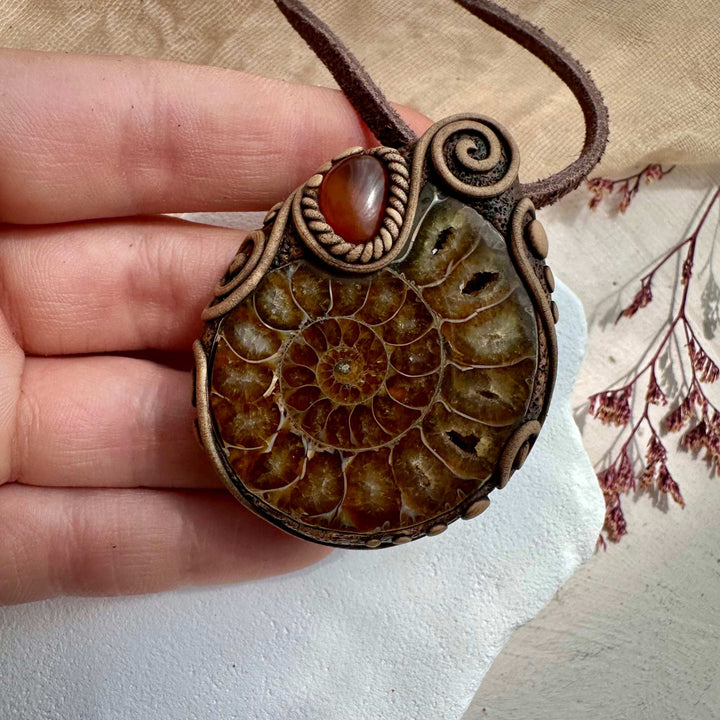 Ammonite and Amber Necklace - FairyGardenGlow
