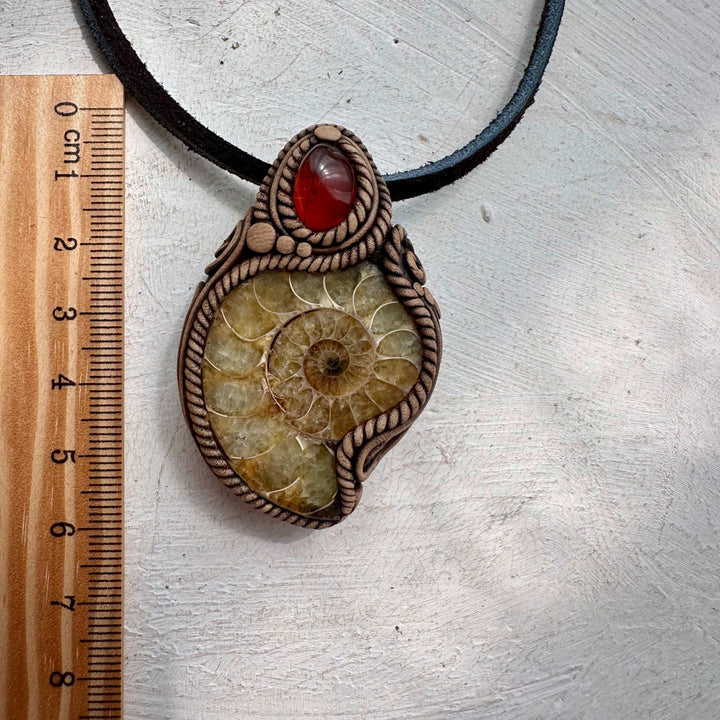 Ammonite and Baltic Amber Pendant - FairyGardenGlow