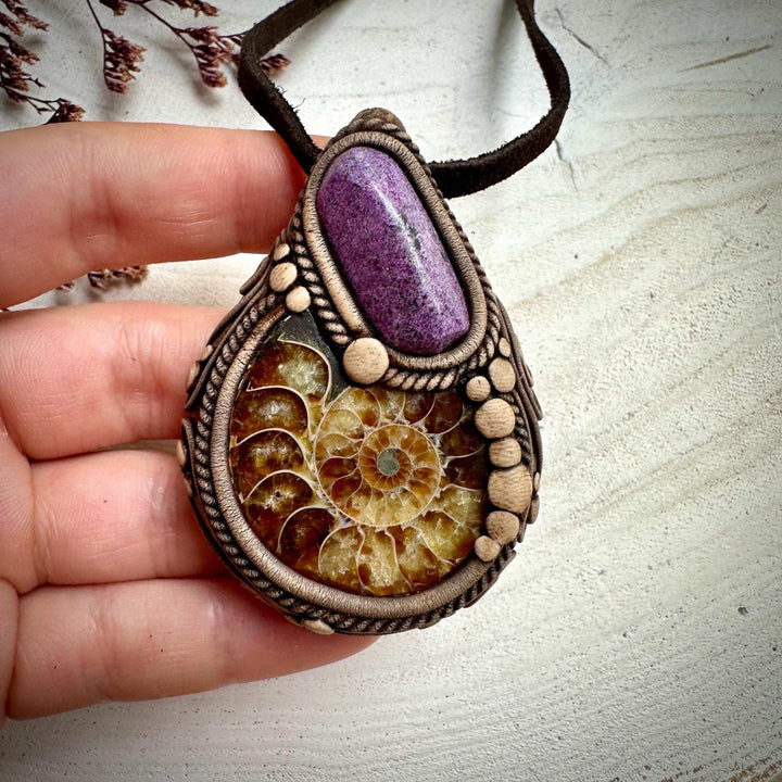 Ammonite and Stichtite Necklace - FairyGardenGlow