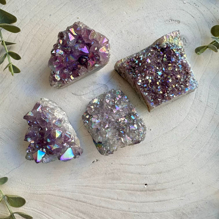 Angel aura amethyst crystal cluster