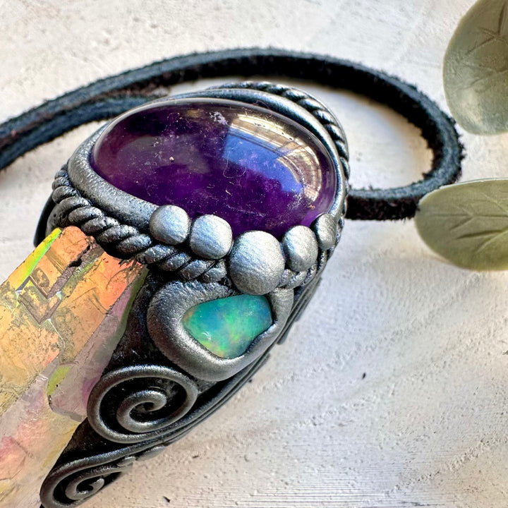 One of a kind angel aura quartz and amethyst necklace