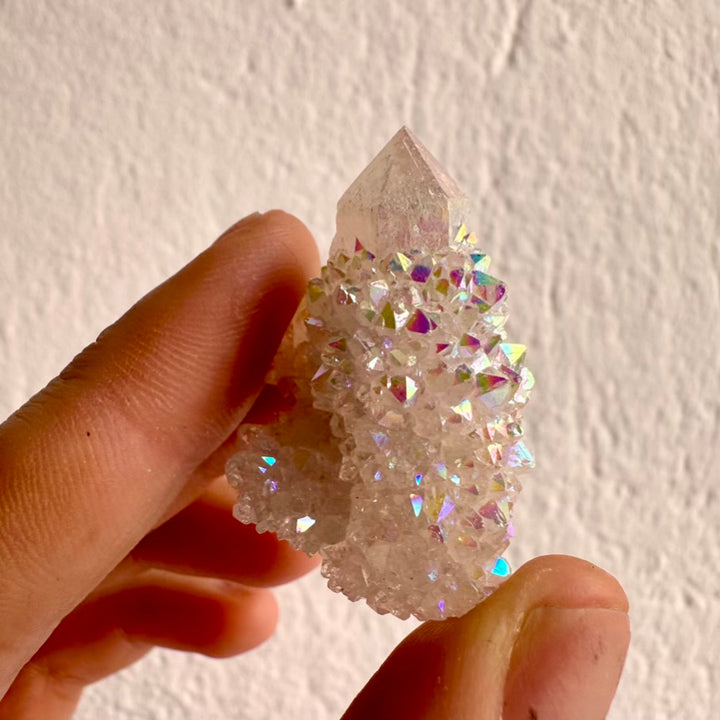 Angel Aura quartz cluster crystal with rainbow shimmer