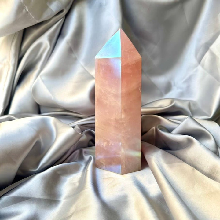 Angel Aura Rose Quartz Tower – Unique Polished Pink Crystal Point for Love, Peace & Spiritual Harmony - FairyGardenGlow