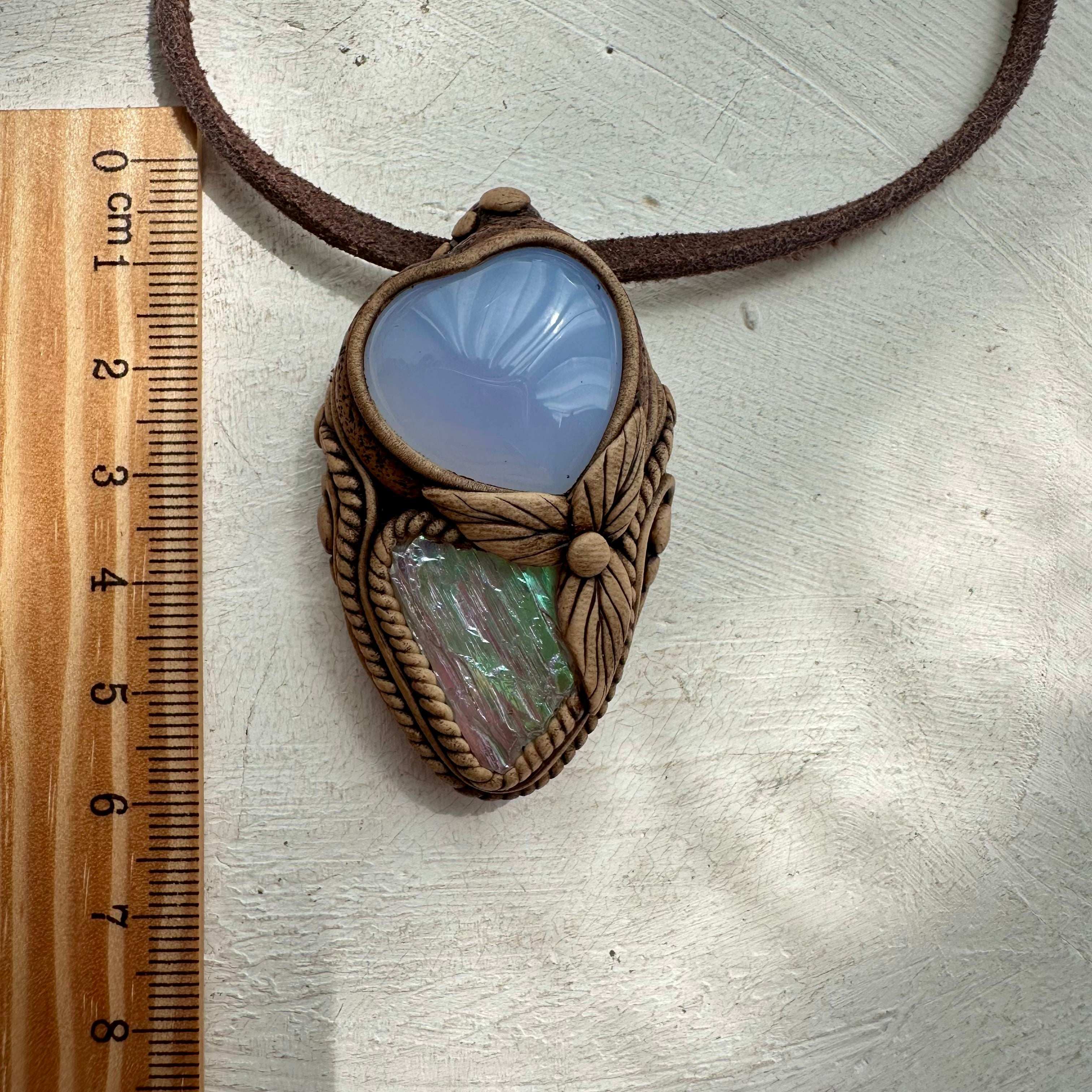 Angel Aura Kunzite and Blue Chalcedony Heart Pendant - FairyGardenGlow