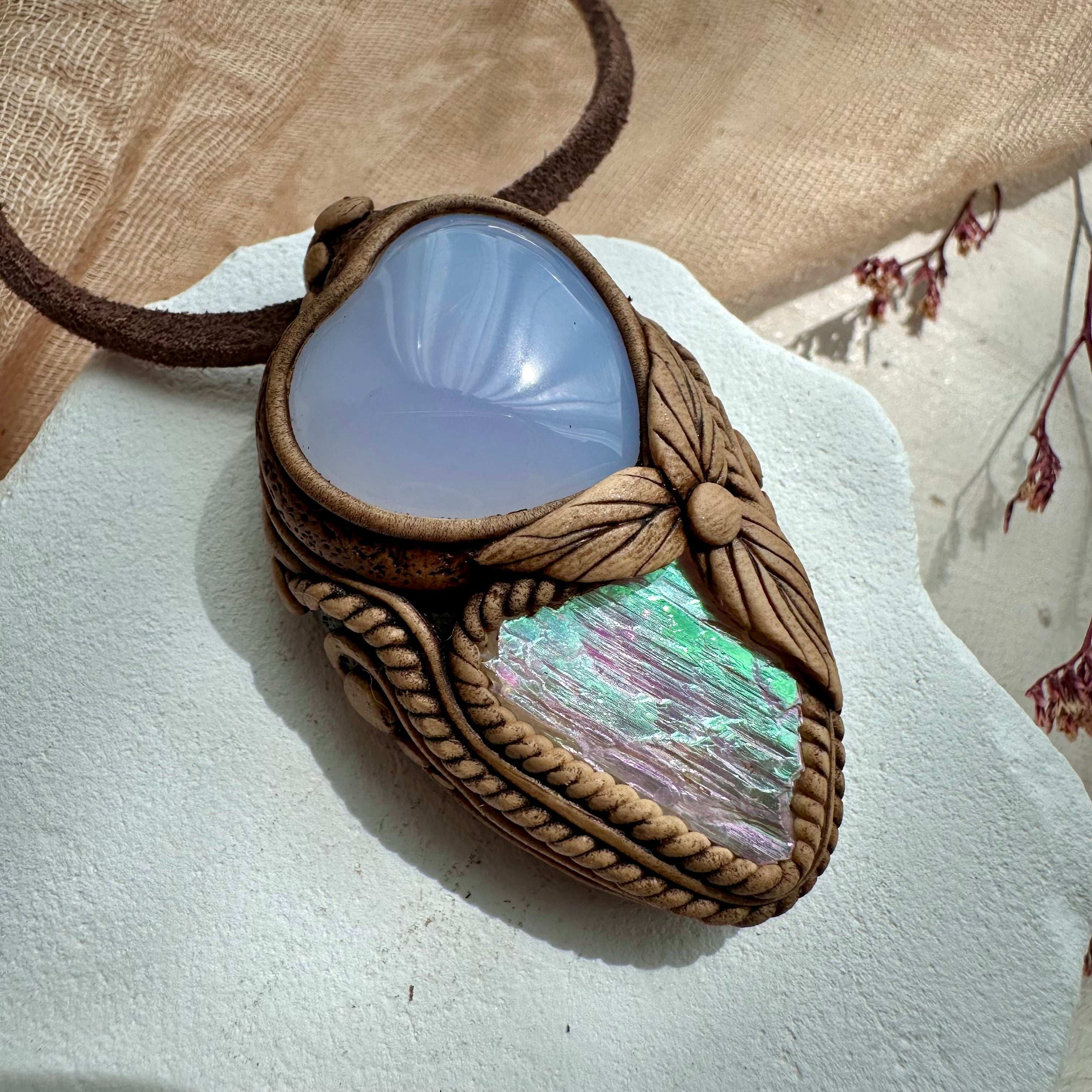 Angel Aura Kunzite and Blue Chalcedony Heart Pendant - FairyGardenGlow