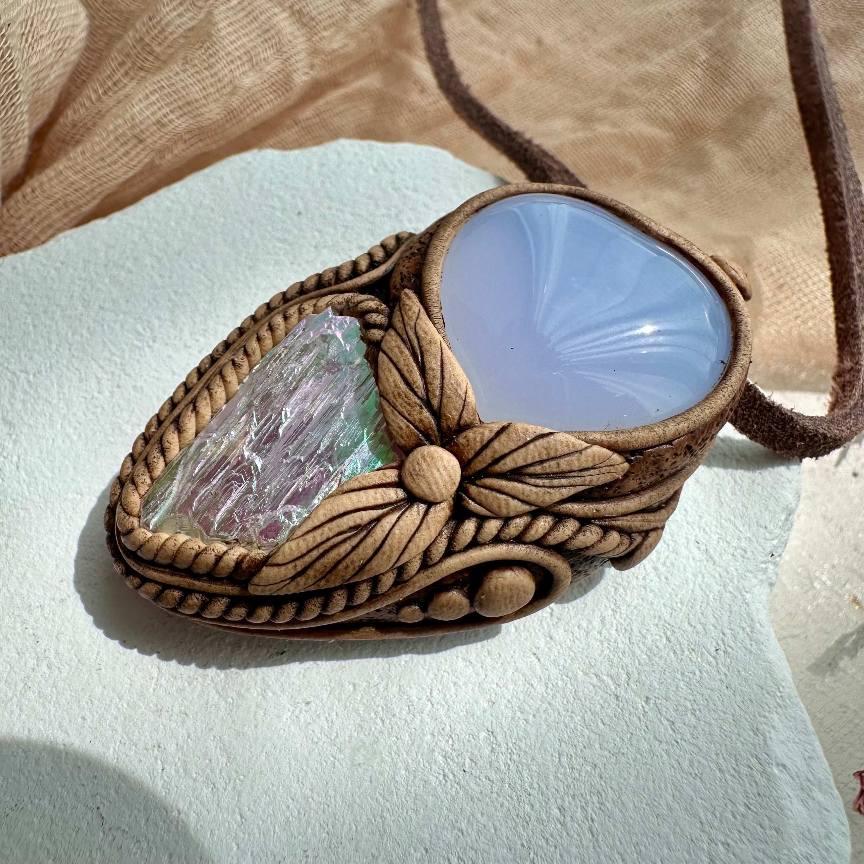 Angel Aura Kunzite and Blue Chalcedony Heart Pendant - FairyGardenGlow