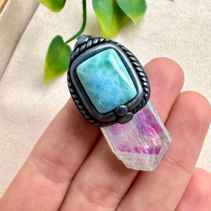 Angel Aura Kunzite and Larimar necklace – handmade healing crystal amulet