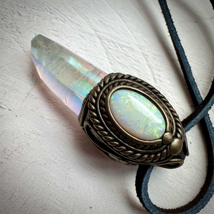 Angel Aura Quartz and Australian Opal Necklace - FairyGardenGlow