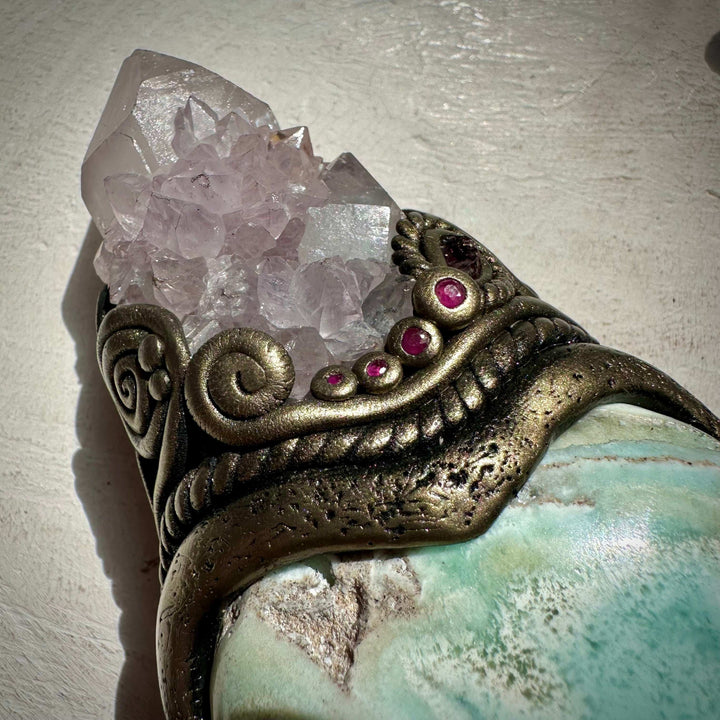 Angel Aura Lemurian Quartz Spirit Quartz Caribbean Calcite Heart Morganite Opal Spinel and Ruby Wand - FairyGardenGlow