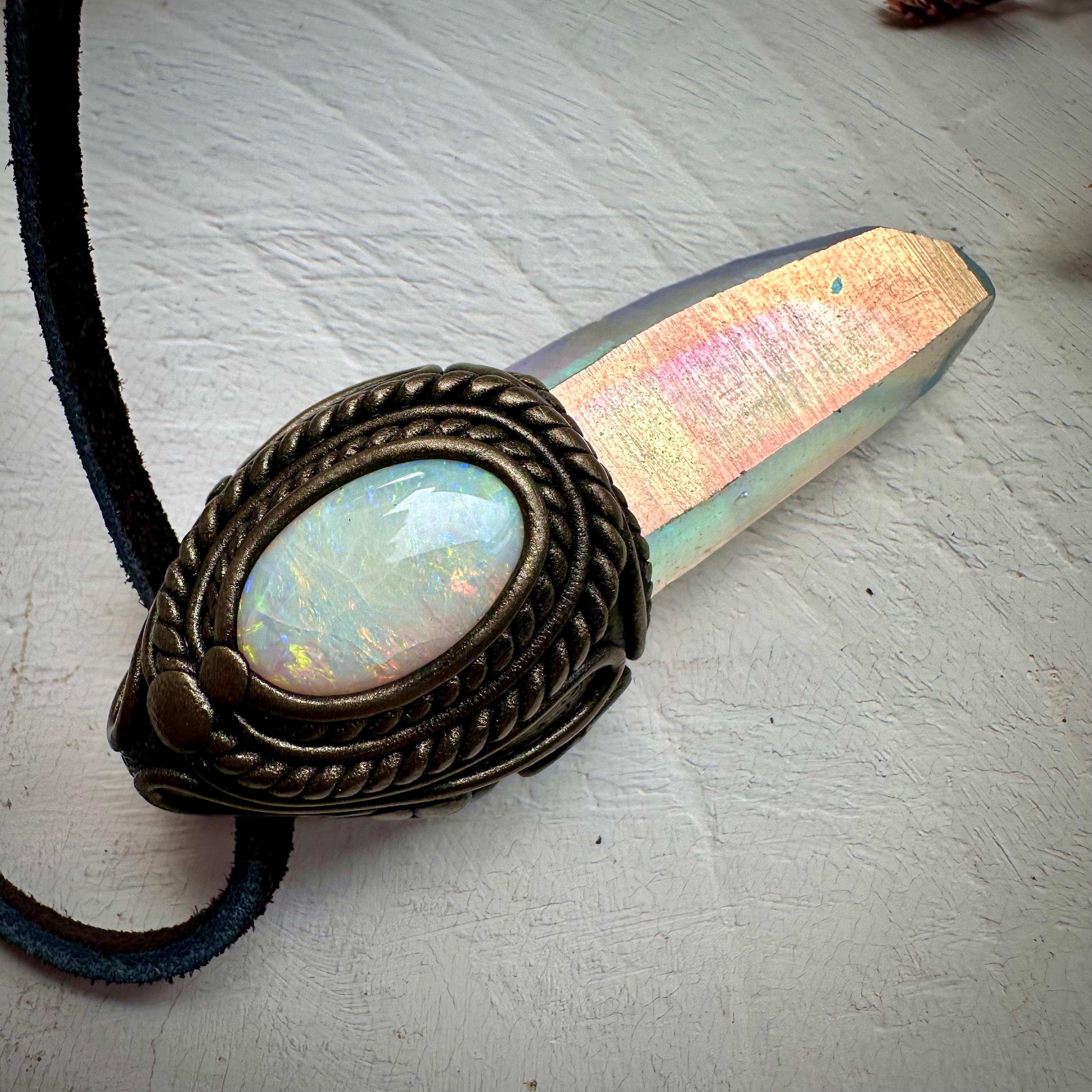 Angel Aura Quartz and Australian Opal Necklace - FairyGardenGlow